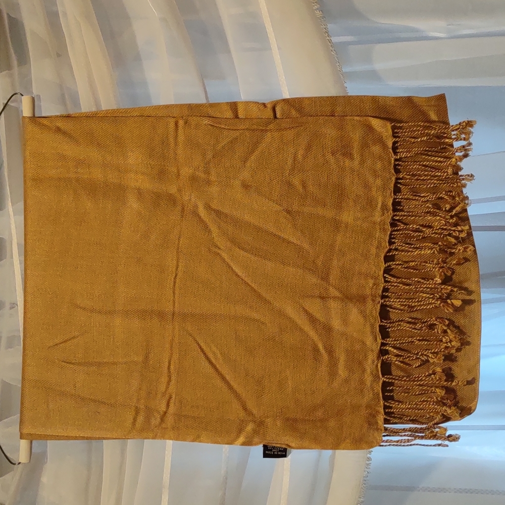 Brown, tan, camel color scarf with fringe, new - Picture 4 of 5